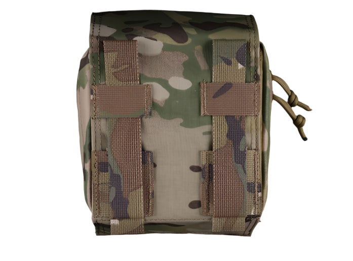 Erebus industries Freeman Medical pouches, Ifak, Molle pouch. back view. in multicam pattern.