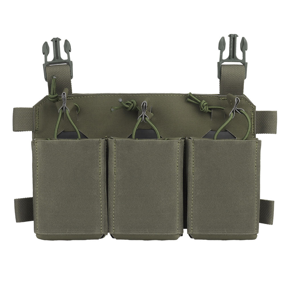 erebus industries slick triple 556 rifle magazine pouch for plate carriers and chest rigs, in ranger green color front side