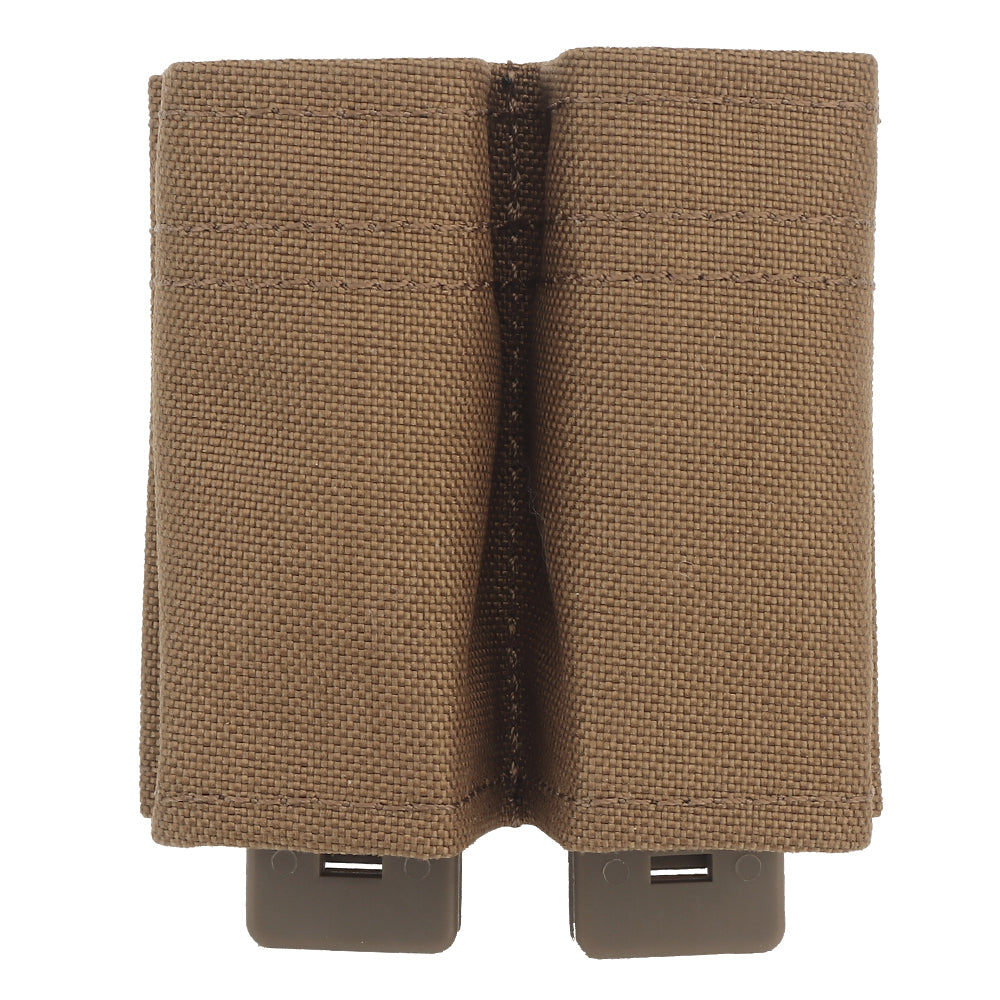 erebus industries swift double pistol magazine pouch, Pistol magazines inserted, Pistol pouch for battle belts, plate carriers and chest rigs, front side in coyote brown color
