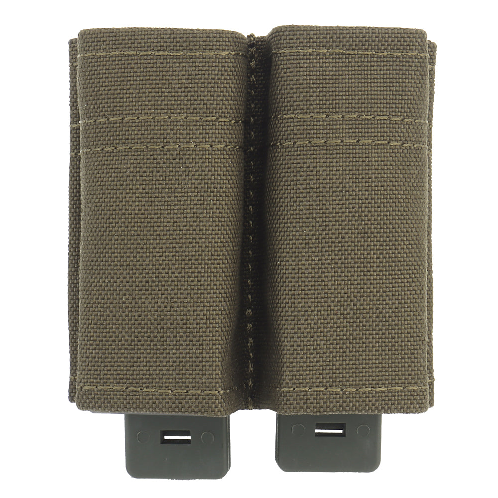 erebus industries swift double pistol magazine pouch, Pistol magazines inserted, Pistol pouch for battle belts, plate carriers and chest rigs, front side in ranger green color