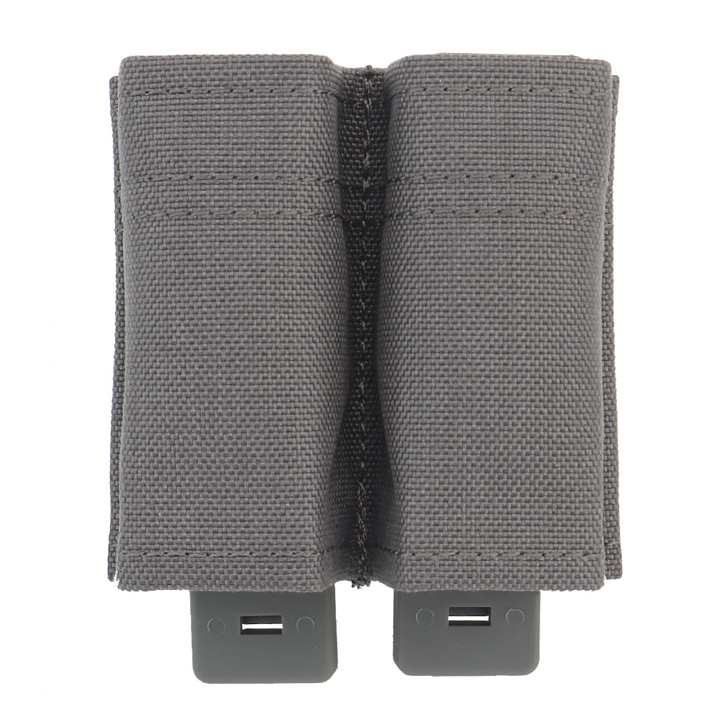 erebus industries swift double pistol magazine pouch, Pistol magazines inserted, Pistol pouch for battle belts, plate carriers and chest rigs, front side in wolf grey color