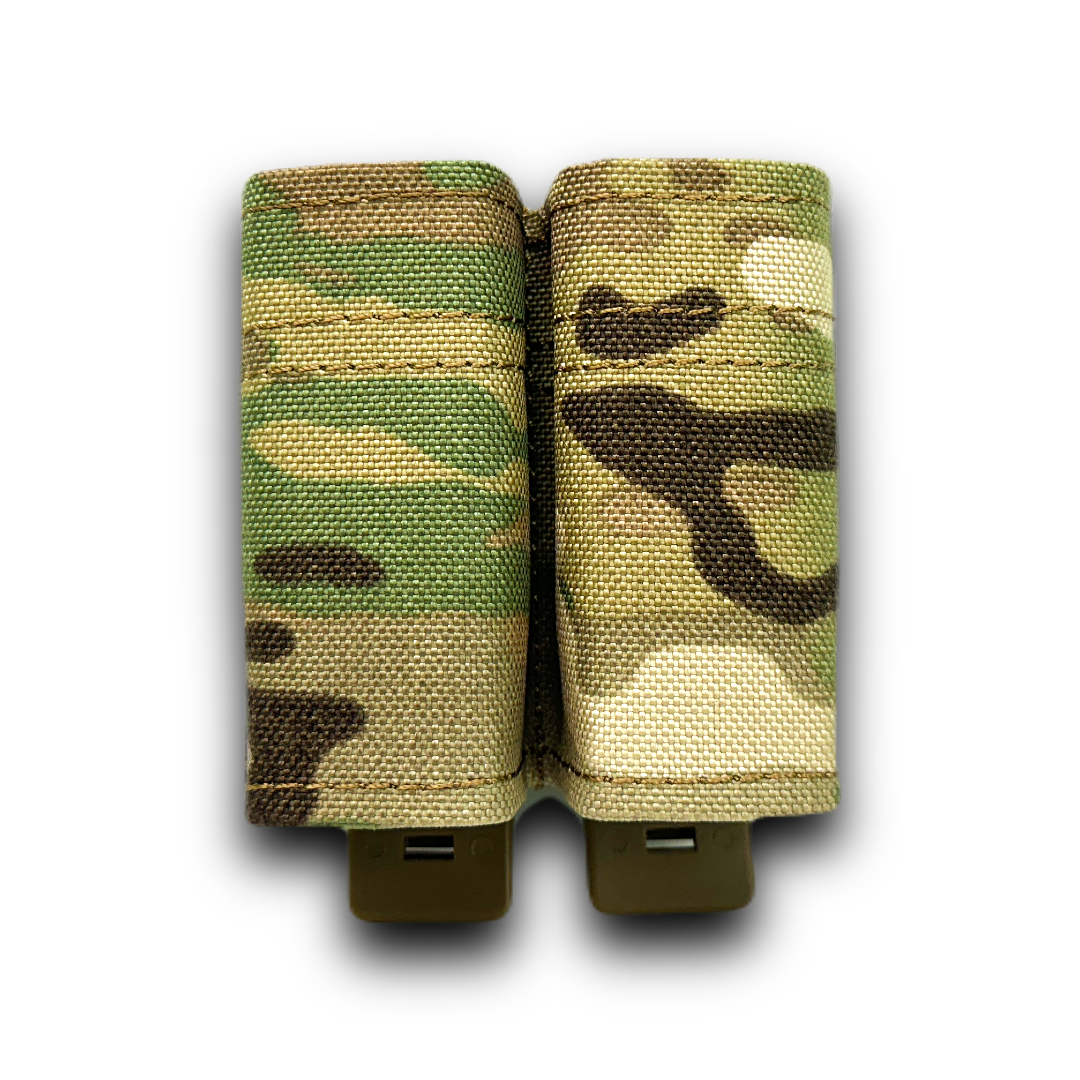 erebus industries swift double pistol magazine pouch, Pistol magazines inserted, Pistol pouch for battle belts, plate carriers and chest rigs, In multicam pattern, front side