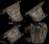 Erebus Industries MKII Expansion Pack Step By Step 2 in multicam pattern, multiple angles shown, highlighting compression of pouch and roll up design showcasing large and small configuration.