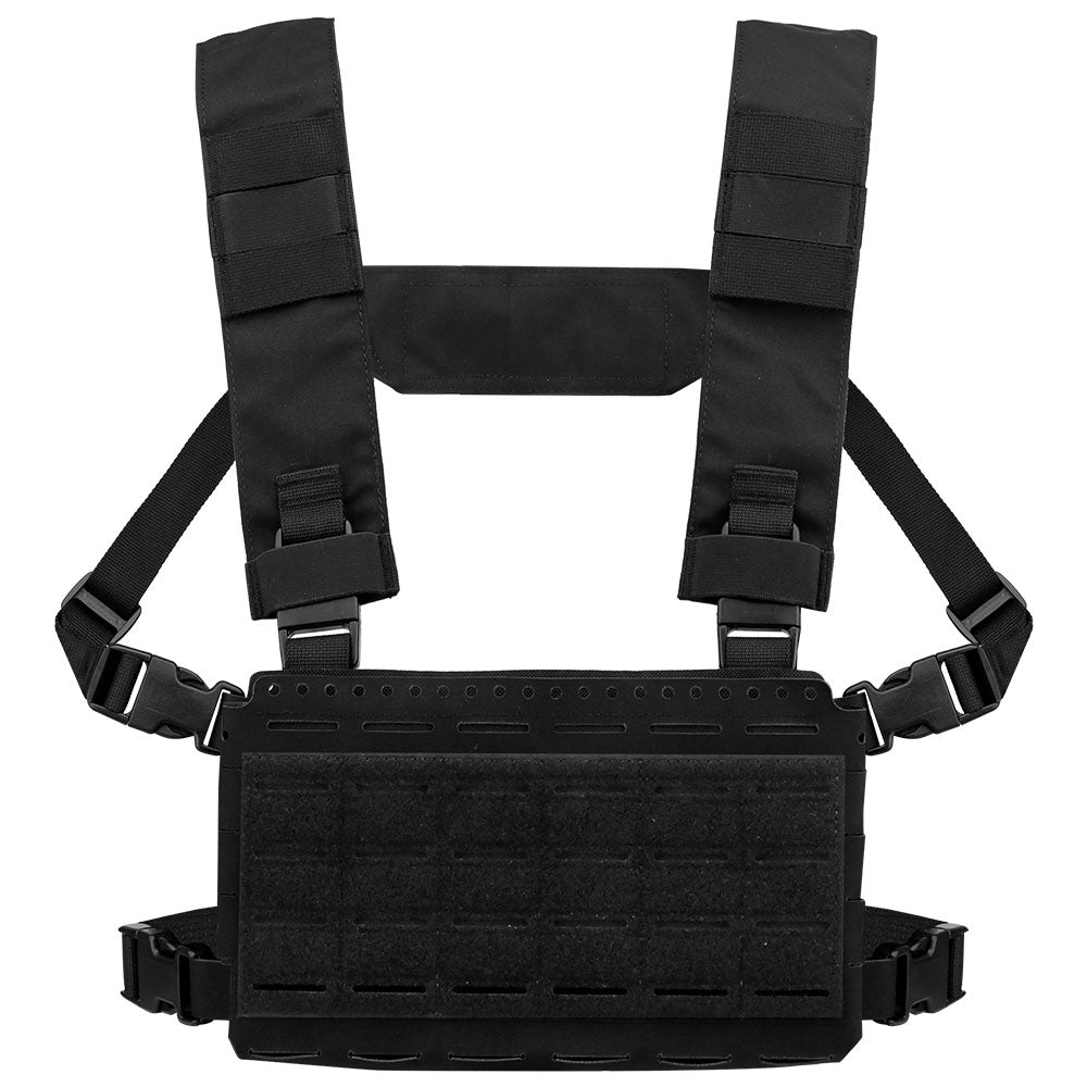 Erebus Industries Slick Rig Chest Rig in black pattern, front view.