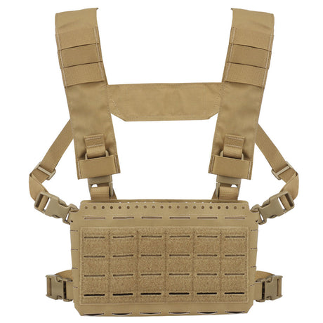 Erebus Industries Slick Rig Chest Rig in coyote pattern, front view.