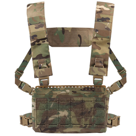 Erebus Industries Slick Rig Chest Rig in Multicam pattern, front view.