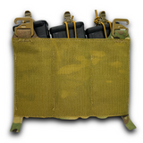 erebus industries urban assaulter triple magazine placard for 556 magazines, for chest rigs and plate carriers, 556 magazines inserted in mag pouch, in multicam pattern, back side